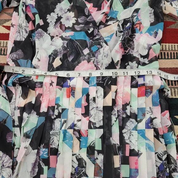 Rebecca Minkoff Pleated Midi Wrap Dress Sz S Floral Abstract Multi Color Feminin - Picture 8 of 9